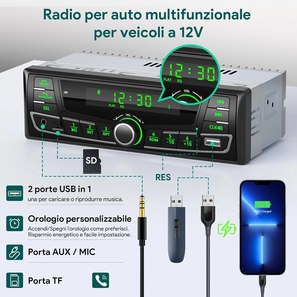 RADIO ZA AUTO 1DIN 12V MP3/USB/SD/BT JH-5260 (7 BOJA OSVJETLJENJA) slika 2