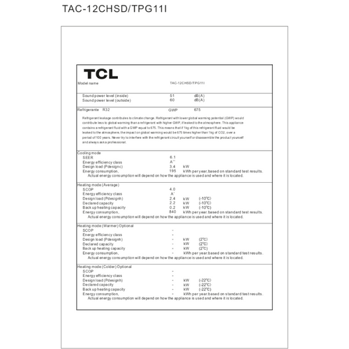 TCL klima uređaj Ocarina Ultra Inverter 3,4kW - TAC-12CHSD/TPG11I slika 5