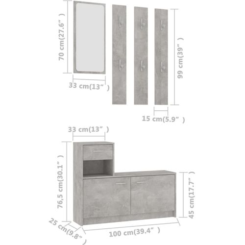 Set za hodnik siva boja betona 100 x 25 x 76,5 cm od iverice slika 43