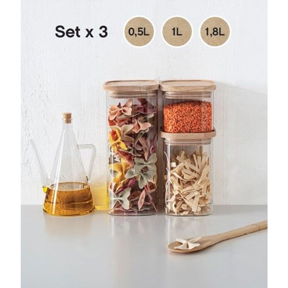 Five hermet set od 3 posude, staklo/drvo slika 2