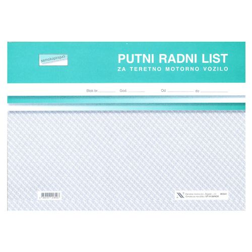 VI-26/NCR PUTNI RADNI LIST ZA TERETNO MOTORNO VOZILO; Blok 2 x 50 listova, 29,7 x 21 cm slika 1