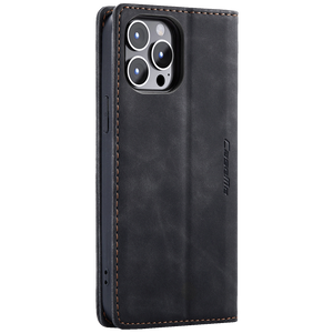 CaseMe Futrola preklopna za iPhone 15 Pro, koža, crna - Flip Leat. Phone Case iPhone 15 Pro