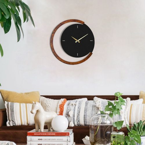 Wallity Sat metalni zidni dekorativni, Moon Time Wooden Metal Wall Clock - APS117 slika 3