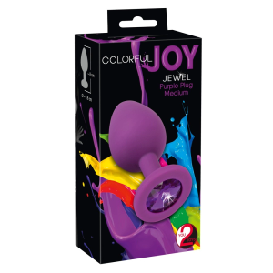 Analni čep Colorful Joy konusni ljubičasti s kristalima 8 cm