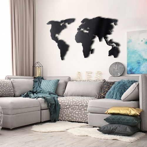 Wallity Metalna zidna dekoracija, World Map Silhouette XL - Black slika 7