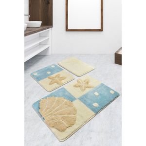 Deniz Yıldızı - Blue Multicolor Bathmat Set (3 Pieces)