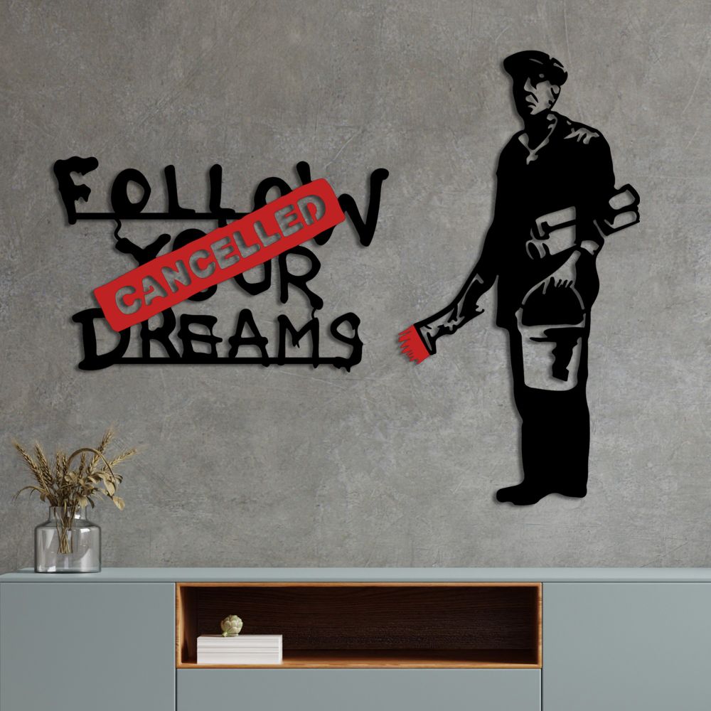 Banksy Metal 06 Bijelo-Crveni Dekorativni Metalni Zidni Ukras slika 2