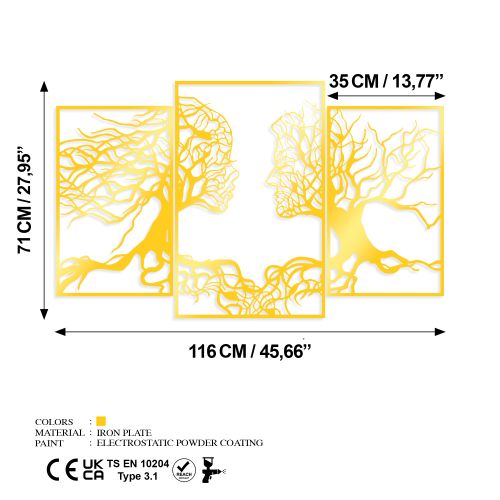 Wallity Metalna zidna dekoracija Golden Triple Root Human 1 slika 6