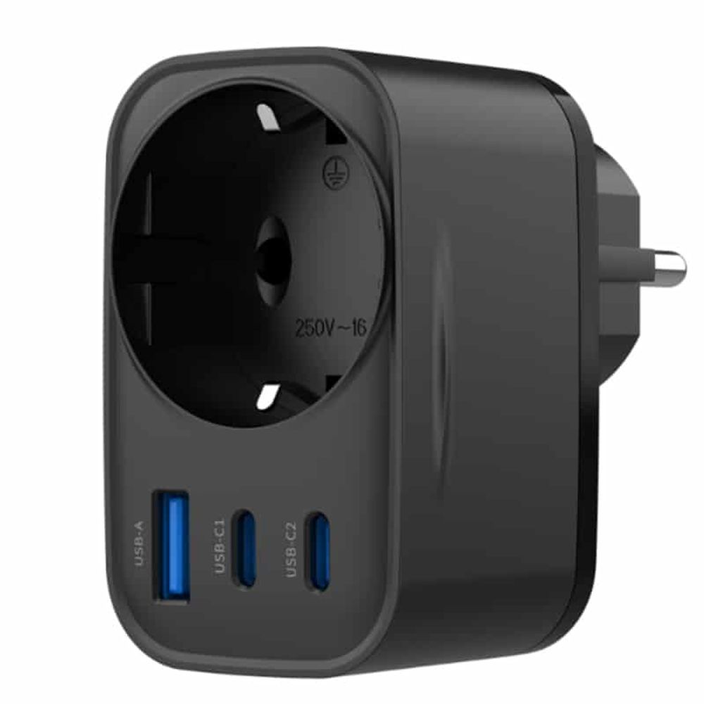 Zidni punjač HAVIT UC142 30W 3A 1 x USB-A - 2 x USB-C - 1 x Schuko crni slika 1