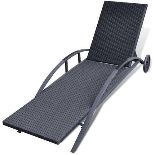 Ležaljka za sunčanje s jastukom i kotačima poliratan crna slika 35