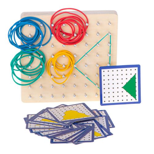 Montessori drvena slagalica Geoboard s gumicama i karticama slika 4