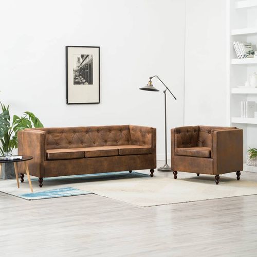 2-dijelni set sofa Chesterfield s presvlakom od tkanine smeđi slika 35