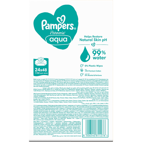 Pampers vlažne maramice Harmonie Aqua 24 x 48 komada slika 3