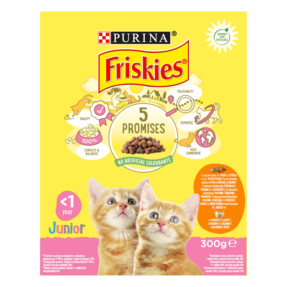Friskies®Junior, ukusna kombinacija piletine i puretine, s mlijekom i s povrćem, 300 g slika 2