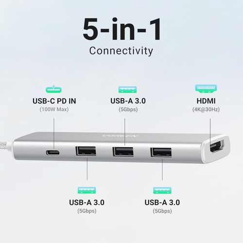 Ugreen Revodok USB-C Hub 5-u-1, 100W PD, bijeli slika 2