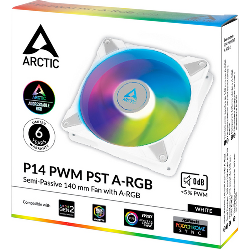 ARCTIC P14 PWM PST A-RGB 140mm 4-pin ventilator, bijeli slika 3