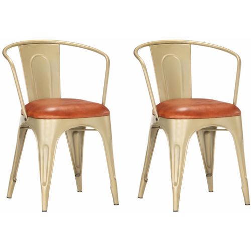 Blagovaonske stolice od prave kože 2 kom smeđe slika 18