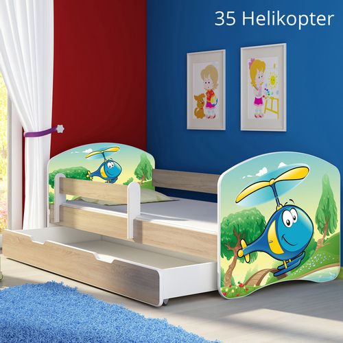 Dječji krevet ACMA s motivom, bočna sonoma + ladica 140x70 cm - 35 Helikopter slika 1