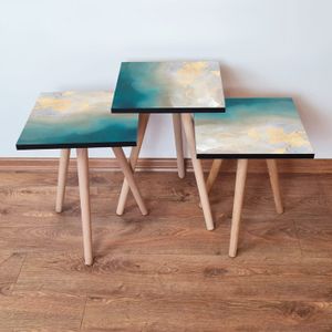 Nesting stolovi 3Shp182 - Set od 3 komada - boje: plava, siva, krema