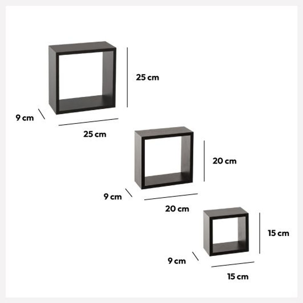 Five fixy set polica zidna 3kom kocka mdf crna s slika 2