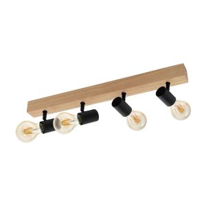 Eglo Townshend 3 Reflektor sa 4 Svjetla, E27, Drvo/Crna