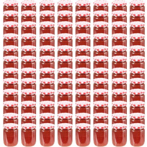 Staklenke za džem s bijelo-crvenim poklopcima 96 kom 230 ml slika 1