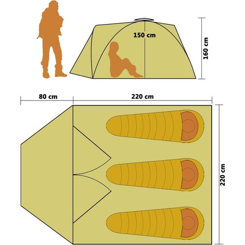 Prigodni šator za kampiranje za 3 osobe plavi slika 4