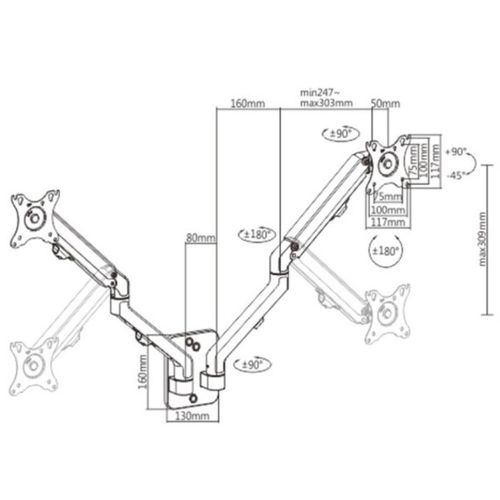 MA-WA2-01 Gembird Podesivi dupli zidni drzac za monitor,tilt, 17-27 max.2x7kg slika 2