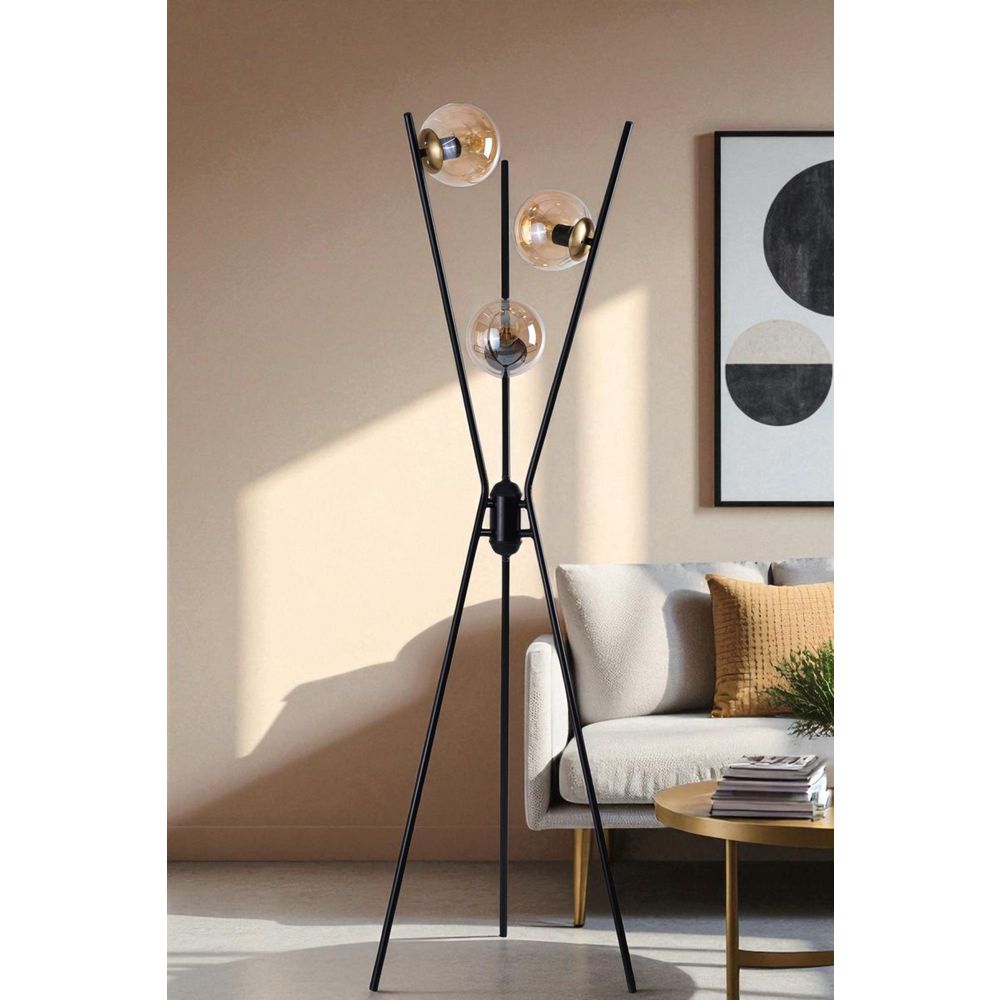 Opviq Podna lampa 898, crna, zlatna, med slika 1