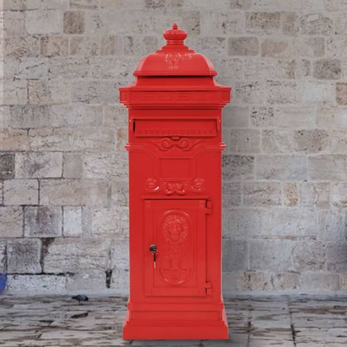 Poštanski sandučić sa stupom u vintage stilu nehrđajući crveni slika 36