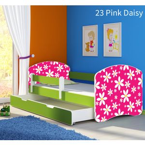 Dječji krevet ACMA s motivom, bočna zelena + ladica 160x80 cm 23-pink-daisy