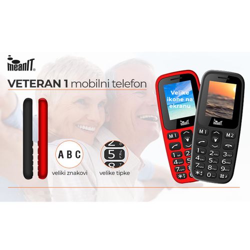 MeanIT mobilni telefon, 1.77" ekran, Dual SIM, BT, SOS dugme - VETERAN I MOBILNI TELEFON-CRVENI slika 2