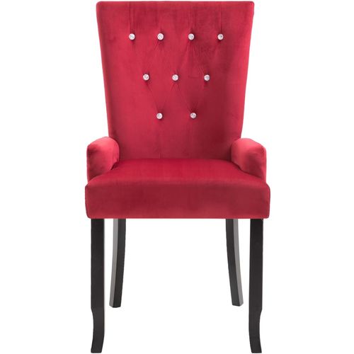 Blagovaonska stolica s naslonima za ruke crvena baršunasta slika 4