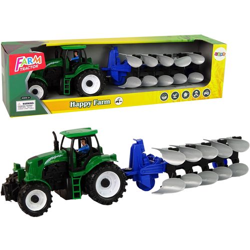 Traktor s plugom zeleno-plavi slika 1