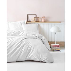 L'essential Maison Stripe - White White Premium Satin Double Quilt Cover Set