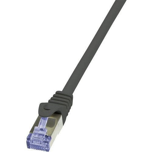LogiLink CQ3013S RJ45 mrežni kabel, Patch kabel cat 6a S/FTP 0.25 m crna vatrostalan, sa zaštitom za nosić 1 St. slika 1