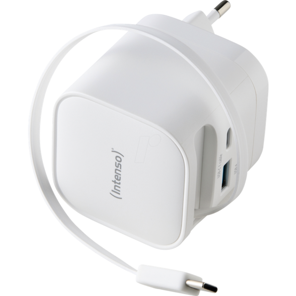 Intenso 65W GaN napajalnik z vgrajenim kablom USB-C, bel slika 2