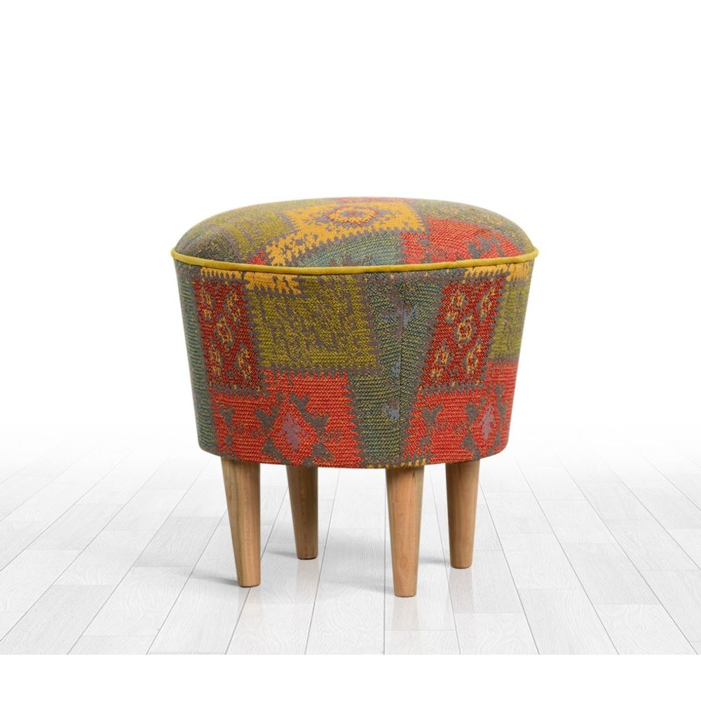 Pouffe Multicolor v2 - Šareni Otoman s Drvenim Nogama slika 1
