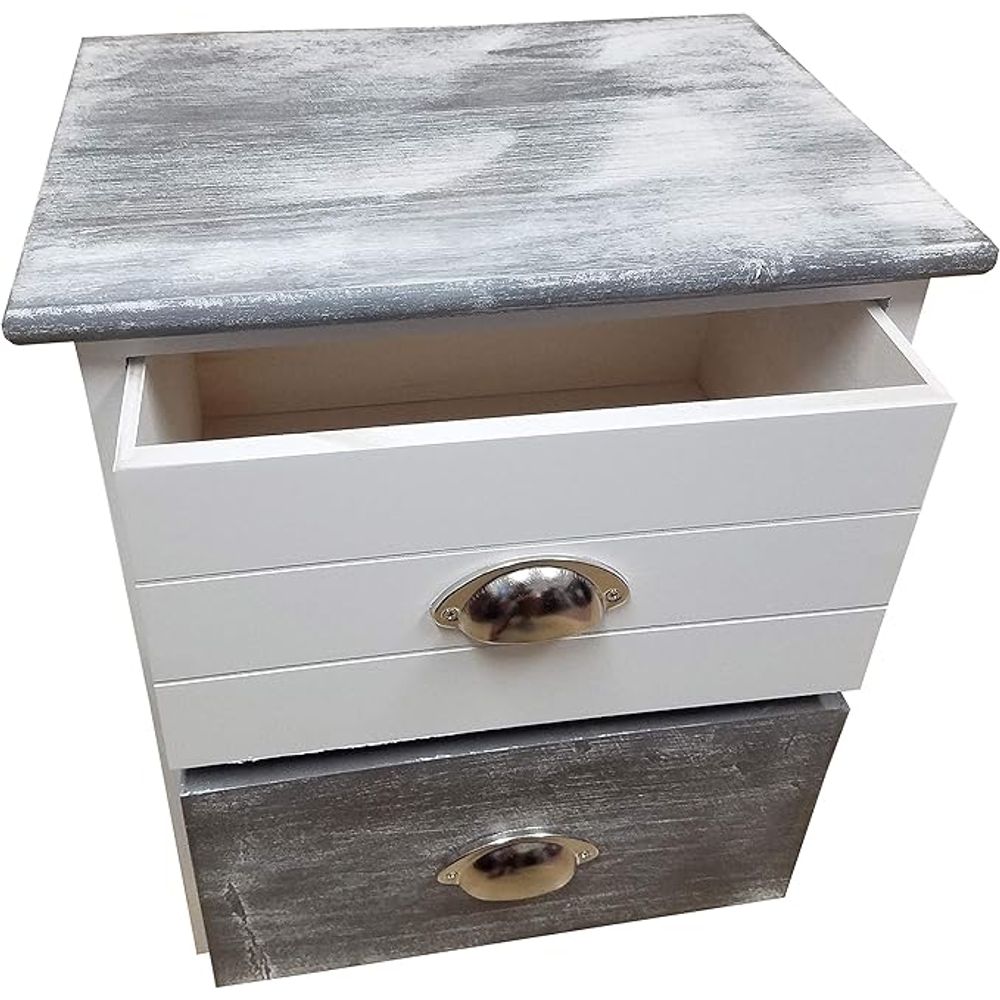 Tendance paulownia mdf namještaj 2 ladice sa metalnom ručkom, sivo bijela slika 3