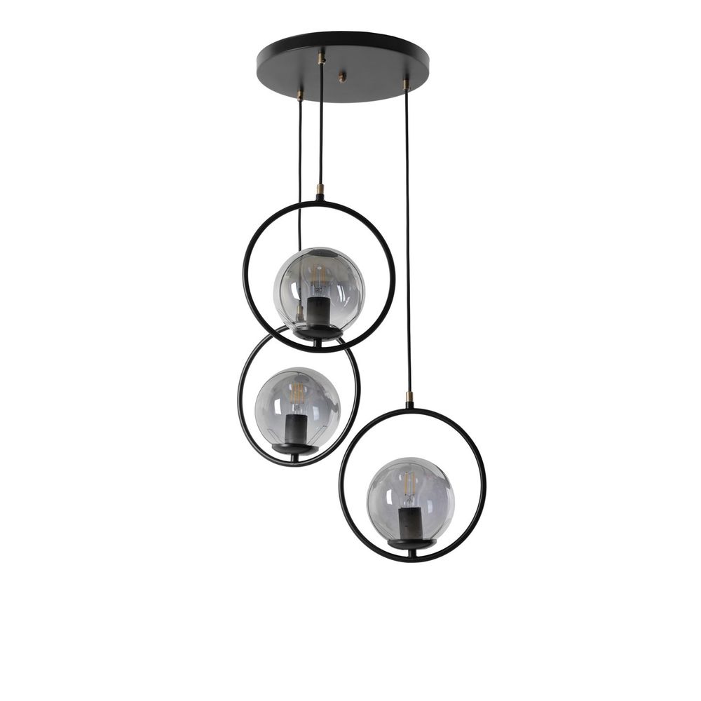 Elegantni Crni Sarkıt Luster sa Füme Staklenim Tepsijama - Ring 3 Lü slika 2