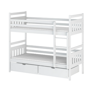 Drveni dječji krevet na kat Adas s ladicom - bijeli - 200*90 cm
