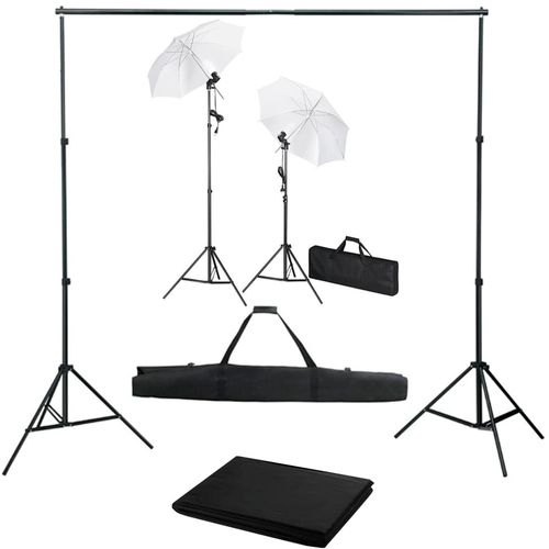 Fotografska oprema s pozadinom, svjetiljkama i kišobranima slika 1