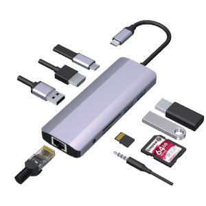 A-CM-COMBO9-06 ** Gembird USB-C 9-in-1 multi-port RJ45+USB3.0+SD+USB-C+HDMI+USB2.0+3,5mm (1359)