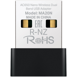 Mercusys MA20N AC650 Nano Wi-Fi USB Adapter, 200 Mbps at 2.4 GHz + 433 Mbps at 5 GHz, 1× Internal Antenna, USB 2.0, Nano Size, WPA3, Plug and Play