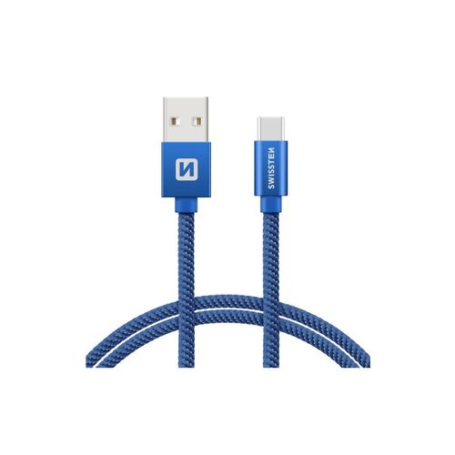 SWISSTEN kabel USB/USB-C, platneni, 3A, 2m, plavi slika 1