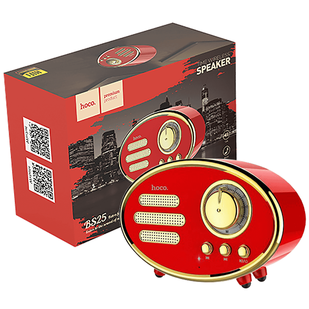 hoco. Zvučnik bežični, Bluetooth,retro, 1200 mAh, 5 h, 5 W, crvena - BS25 Time, Bluetooth, retro, red slika 1