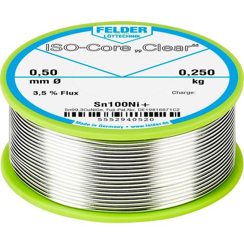 Felder Löttechnik ISO-Core ''Clear'' Sn100Ni+ lemna žica svitak  Sn99,25Cu0,7Ni0,05  0.250 kg 0.5 mm slika 2