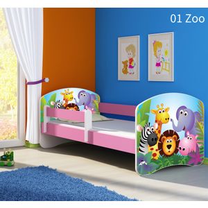 Dječji krevet ACMA s motivom, bočna roza 160x80 cm 01-zoo