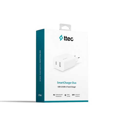 Ttec Punjač - SmartCharger Duo PD Travel Charger  USB-C+USB-A 32W White slika 3