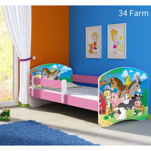 Dječji krevet ACMA s motivom, bočna roza 140x70 cm 34-farm slika 1